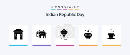 Illustration for Indian Republic Day Glyph 5 Icon Pack Including diwali. deepam. animal. celebrate. flying. Creative Icons Design - Royalty Free Image