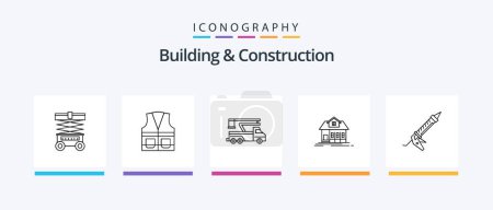Téléchargez les illustrations : Building And Construction Line 5 Icon Pack Including hotel. dormitory. shop. city. building. Creative Icons Design - en licence libre de droit