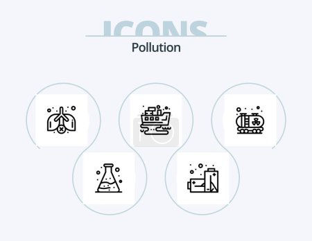 Téléchargez les illustrations : Pollution Line Icon Pack 5 Icon Design. waste. oil. waste. leaked. pollution - en licence libre de droit
