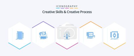 Téléchargez les illustrations : Creative Skills And Creative Process 25 Blue icon pack including tool. design. paper. pencil. solution - en licence libre de droit