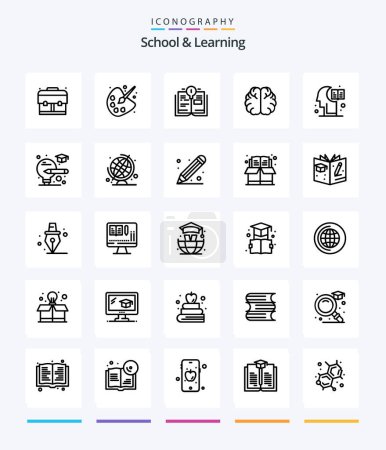 Téléchargez les illustrations : Creative School And Learning 25 OutLine icon pack  Such As education. light. education. bulb. hemisphere - en licence libre de droit