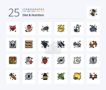 Illustration for Diet And Nutrition 25 Line Filled icon pack including juice. diet. diet. bottle. droop - Royalty Free Image