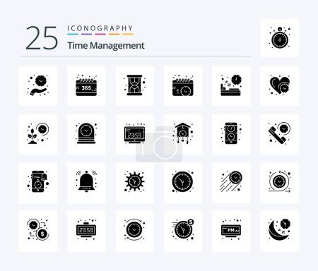 Téléchargez les illustrations : Time Management 25 Solid Glyph icon pack including diet. watch. year. schedule. calendar - en licence libre de droit