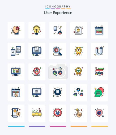 Ilustración de Creative User Experience 25 Line FIlled icon pack  Such As experience. pie. people. data. report - Imagen libre de derechos