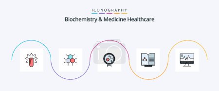 Illustration for Biochemistry And Medicine Healthcare Line Filled Flat 5 Icon Pack Including hospital. book. bacteria. report. medical - Royalty Free Image