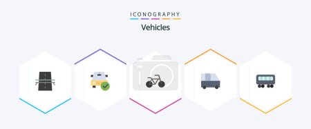 Illustration for Vehicles 25 Flat icon pack including railway. passenger van. done. minibus. delivery van - Royalty Free Image