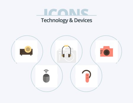 Téléchargez les illustrations : Devices Flat Icon Pack 5 Icon Design. image. music. projector. phone. headphone - en licence libre de droit