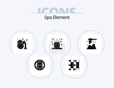 Téléchargez les illustrations : Spa Element Glyph Icon Pack 5 Icon Design. scoop. sticks. spa. spa. incense - en licence libre de droit