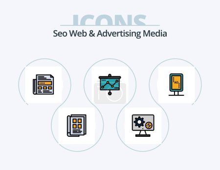 Ilustración de Seo Web And Advertising Media Line Filled Icon Pack 5 Icon Design. phone. branding. television. advertising. bill board - Imagen libre de derechos