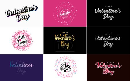 Illustration for Happy Valentine's Day typography design with a heart-shaped wreath and a watercolor texture - Royalty Free Image