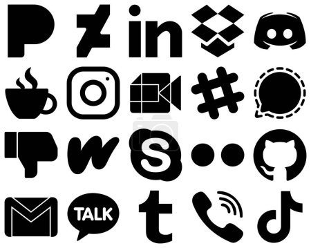 Téléchargez les illustrations : 20 High-Quality Black Glyph Social Media Icon Set such as google meet and instagram icons. Editable and high-resolution - en licence libre de droit