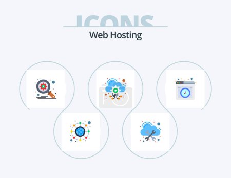 Illustration for Web Hosting Flat Icon Pack 5 Icon Design. online. hosting. optimization. cloud. hosting server - Royalty Free Image