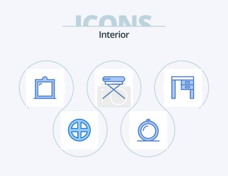 Illustration for Interior Blue Icon Pack 5 Icon Design. office. furniture. window. desk. seat - Royalty Free Image