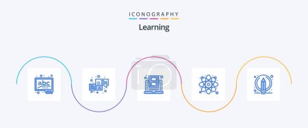 Ilustración de Learning Blue 5 Icon Pack Including writing. laboratory. education. atom. youtube - Imagen libre de derechos