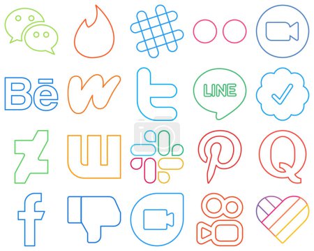 Ilustración de 20 Unique Colourful Outline Social Media Icons such as deviantart. line. meeting. tweet and literature Elegant and minimalist - Imagen libre de derechos