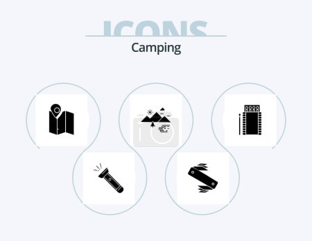 Téléchargez les illustrations : Camping Glyph Icon Pack 5 Icon Design. outdoor. mountains. swiss. location. plan - en licence libre de droit