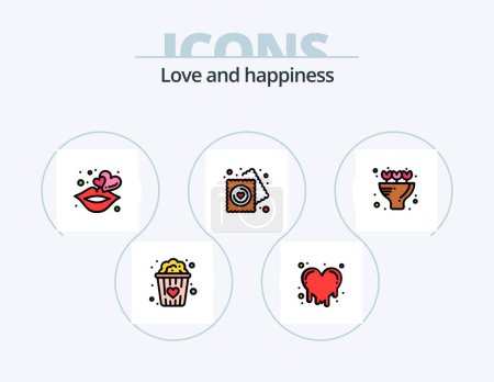Téléchargez les illustrations : Love Line Filled Icon Pack 5 Icon Design. heart. snacks love. heart. popcorn. wedding - en licence libre de droit
