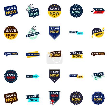 Illustration for Save Now 25 Eye catching Typographic Banners for promoting savings - Royalty Free Image
