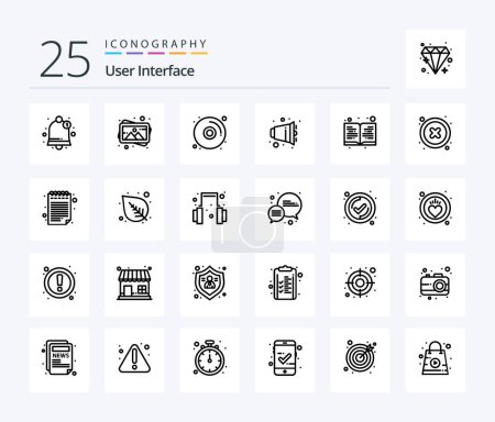 Illustration for User Interface 25 Line icon pack including cancel. education. disk. book. volume - Royalty Free Image