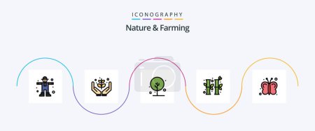 Téléchargez les illustrations : Nature And Farming Line Filled Flat 5 Icon Pack Including butterfly. chinese. nature. china. nature - en licence libre de droit
