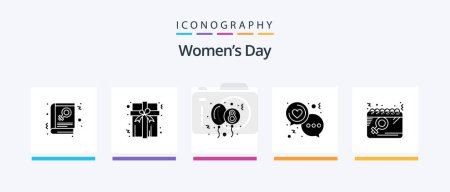 Téléchargez les illustrations : Womens Day Glyph 5 Icon Pack Including day. women. celebration. love. day. Creative Icons Design - en licence libre de droit