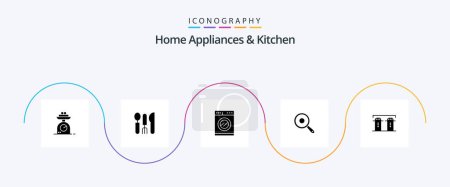 Téléchargez les illustrations : Home Appliances And Kitchen Glyph 5 Icon Pack Including pan. home. service. washing. kitchen - en licence libre de droit