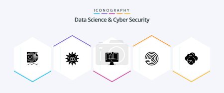 Illustration for Data Science And Cyber Security 25 Glyph icon pack including cloud. scince. computer. forecasting model. forecasting - Royalty Free Image