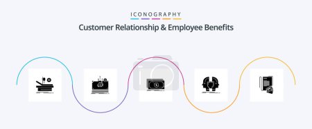 Téléchargez les illustrations : Customer Relationship And Employee Benefits Glyph 5 Icon Pack Including note. identity. money. dual. man - en licence libre de droit