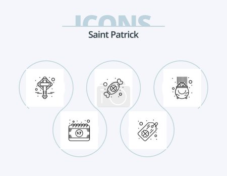 Illustration for Saint Patrick Line Icon Pack 5 Icon Design. pot. luck. horseshoe. gold. leprechaun - Royalty Free Image