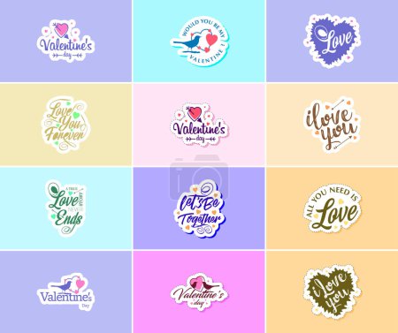 Téléchargez les illustrations : Celebrate Your Love with Beautiful Typography and Graphic Stickers - en licence libre de droit