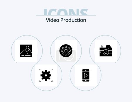 Ilustración de Video Production Glyph Icon Pack 5 Icon Design. . movie . film . - Imagen libre de derechos