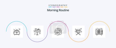 Ilustración de Morning Routine Line 5 Icon Pack Including world wide. television. dots. news. ironing stand - Imagen libre de derechos