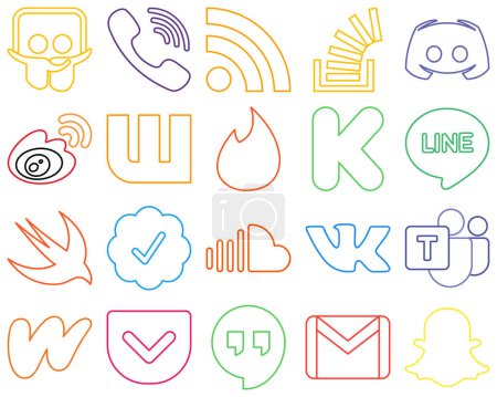 Illustration for 20 High-quality and modern Colourful Outline Social Media Icons such as sina. stock. weibo and text Eye-catching and high-resolution - Royalty Free Image