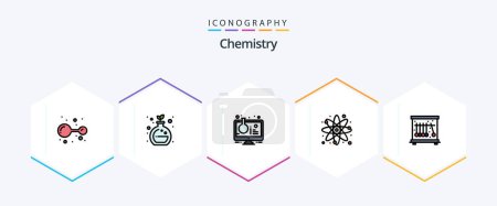 Téléchargez les illustrations : Chemistry 25 FilledLine icon pack including physics. study. online experiment. science. chemical - en licence libre de droit