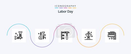 Téléchargez les illustrations : Labor Day Line 5 Icon Pack Including dish . bbq . hardware. hammer - en licence libre de droit