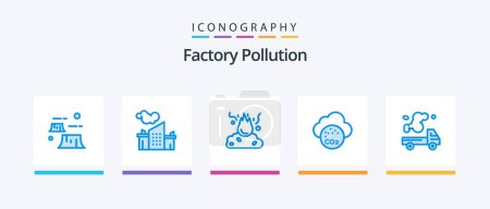 Illustration for Factory Pollution Blue 5 Icon Pack Including automobile. carbone dioxide. pollution. air. pollution. Creative Icons Design - Royalty Free Image