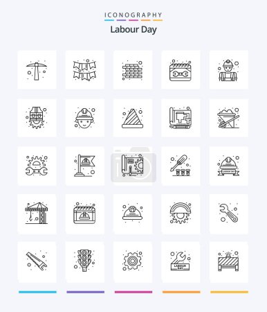 Téléchargez les illustrations : Creative Labour Day 25 OutLine icon pack  Such As construction. spanner. brick. repair. construction - en licence libre de droit