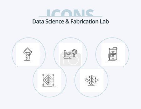 Téléchargez les illustrations : Data Science And Fabrication Lab Line Icon Pack 5 Icon Design. of. detection. intelligence. processing. tools - en licence libre de droit