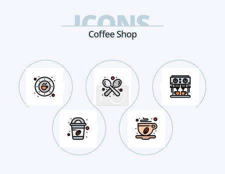 Téléchargez les illustrations : Coffee Shop Line Filled Icon Pack 5 Icon Design. menu. coffee shop. label. coffee. sugar - en licence libre de droit