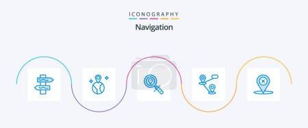 Téléchargez les illustrations : Navigation Blue 5 Icon Pack Including . place. search. navigation. map - en licence libre de droit