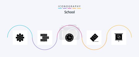 Téléchargez les illustrations : School Glyph 5 Icon Pack Including school. education. clock. device. eraser - en licence libre de droit