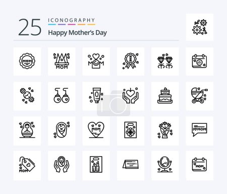 Illustration for Happy Mothers Day 25 Line icon pack including . love . mom . inscription . mom - Royalty Free Image