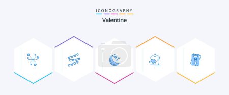 Illustration for Valentine 25 Blue icon pack including valentine greetings. love. birthday. heart. romantic night - Royalty Free Image