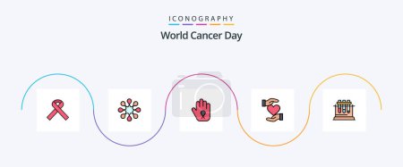 Téléchargez les illustrations : World Cancer Day Line Filled Flat 5 Icon Pack Including world. ribbon. health. hand. day - en licence libre de droit