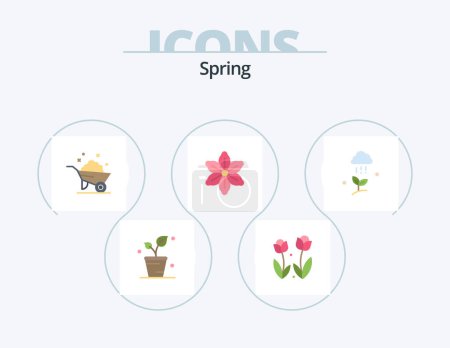 Téléchargez les illustrations : Spring Flat Icon Pack 5 Icon Design. cloud rain. nature. spring. floral. spring - en licence libre de droit