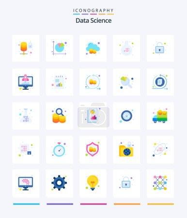 Illustration for Creative Data Science 25 Flat icon pack  Such As binary code. experiment. pie chart. education. big data - Royalty Free Image