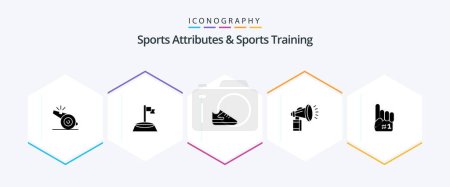Illustration for Sports Atributes And Sports Training 25 Glyph icon pack including finger. horn. exercise. fan. attribute - Royalty Free Image