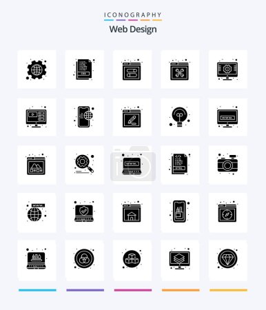 Téléchargez les illustrations : Creative Web Design 25 Glyph Solid Black icon pack  Such As setting. web. development. setting. tools - en licence libre de droit