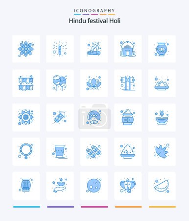Téléchargez les illustrations : Creative Holi 25 Blue icon pack  Such As garland. decoration. fire. lotus. yurt - en licence libre de droit