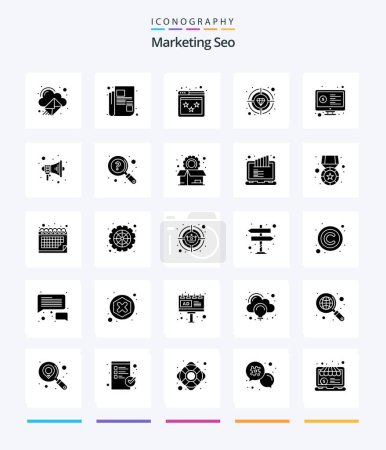 Téléchargez les illustrations : Creative Marketing Seo 25 Glyph Solid Black icon pack  Such As monitor. quality. review. target. premium - en licence libre de droit